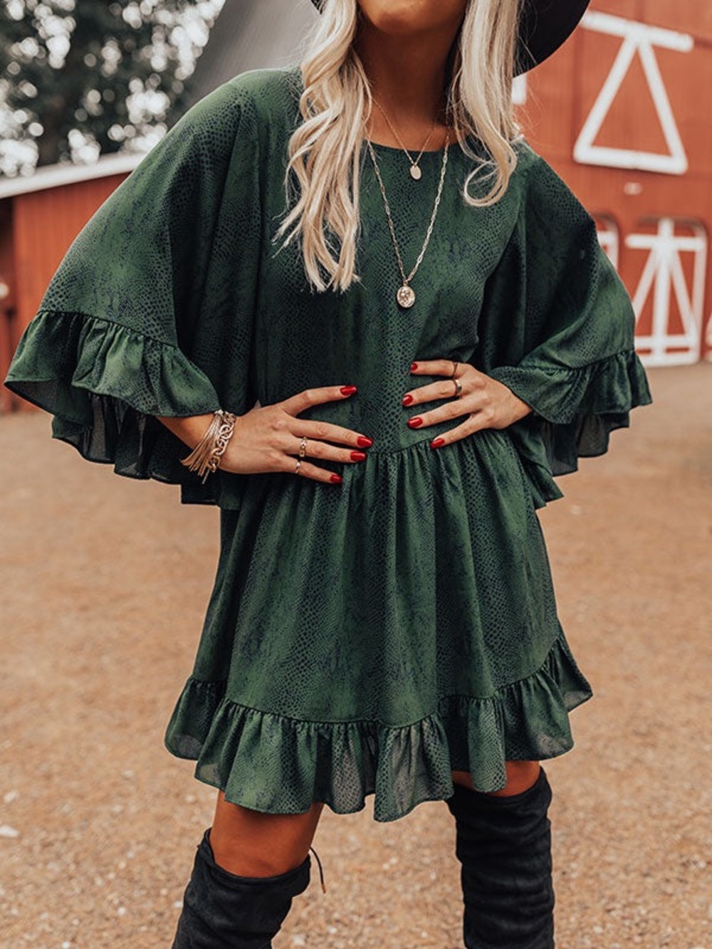 Meritt Snake-Print Ruffle Sleeve Dress - Picture 5 of 8
